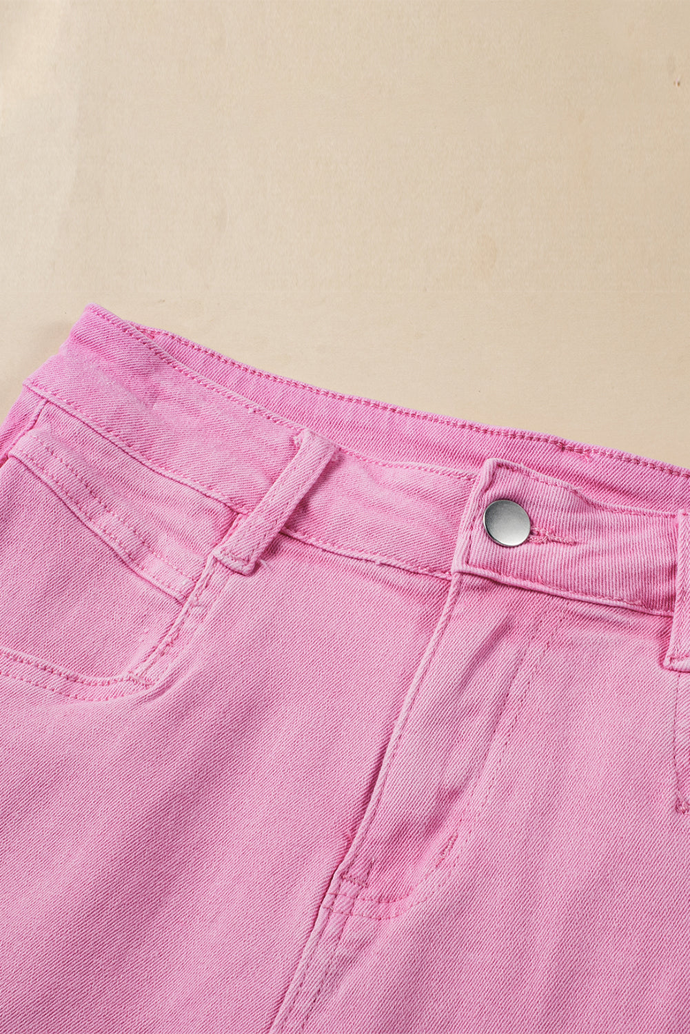 Pink Frayed Edge Mid Rise Denim Shorts