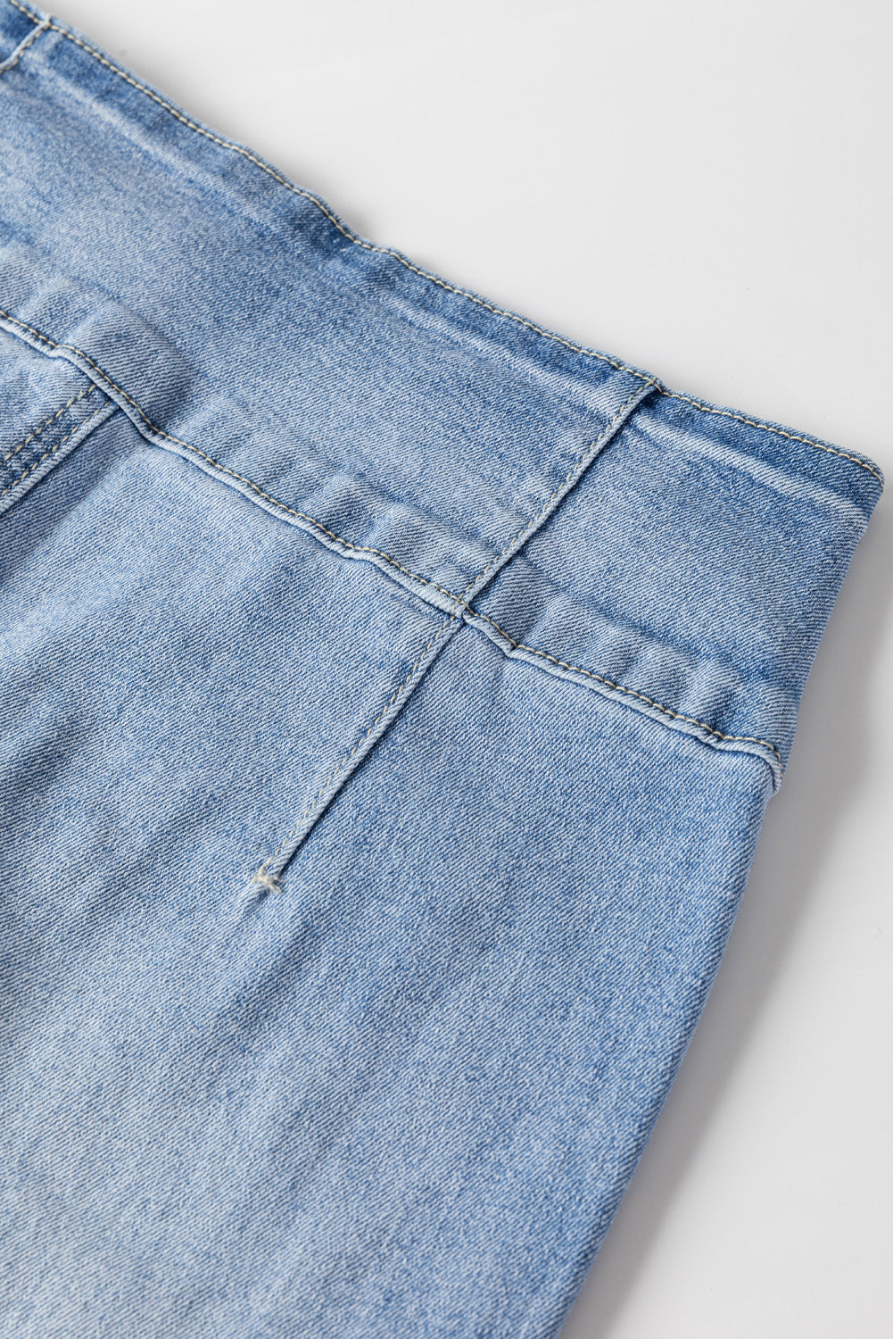 Light Blue Fly Button Exposed Seam Patched Pocket Flare Jeans